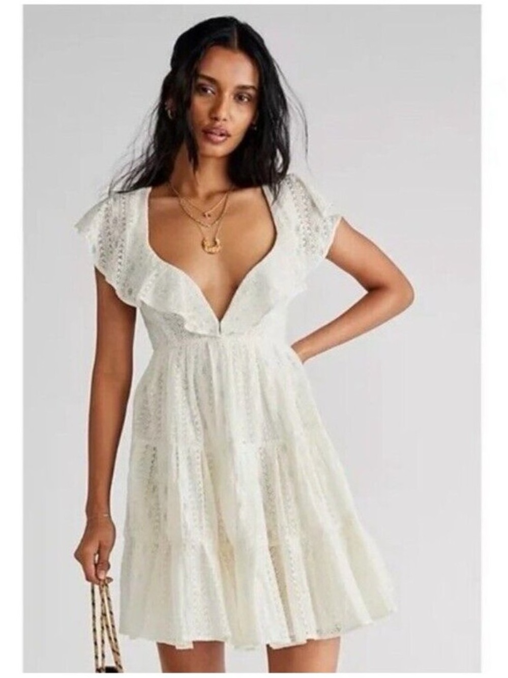 Free People Lace Ruffle Tie-Back Mini Dress